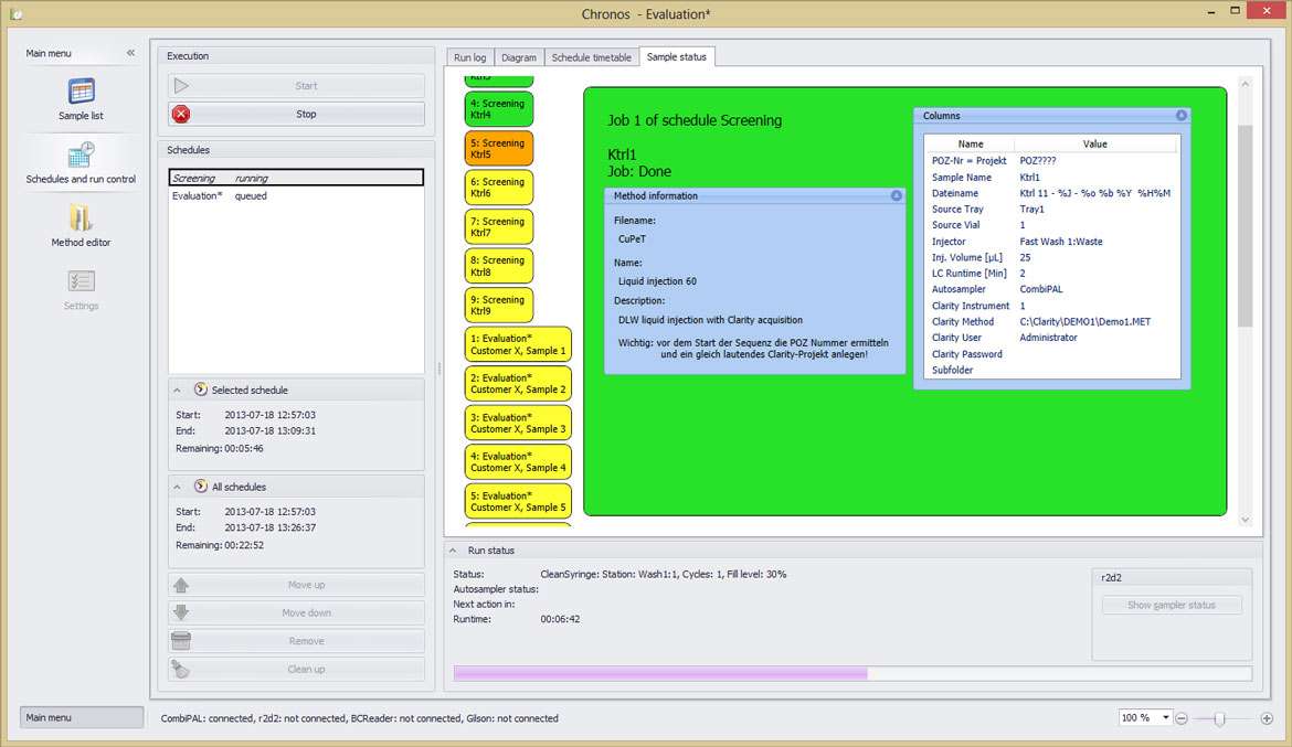 Screenshot des Probenstatus